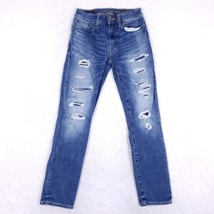 American Eagle Jeans 26x28 Distressed Blue Skinny Next Level Flex Patched